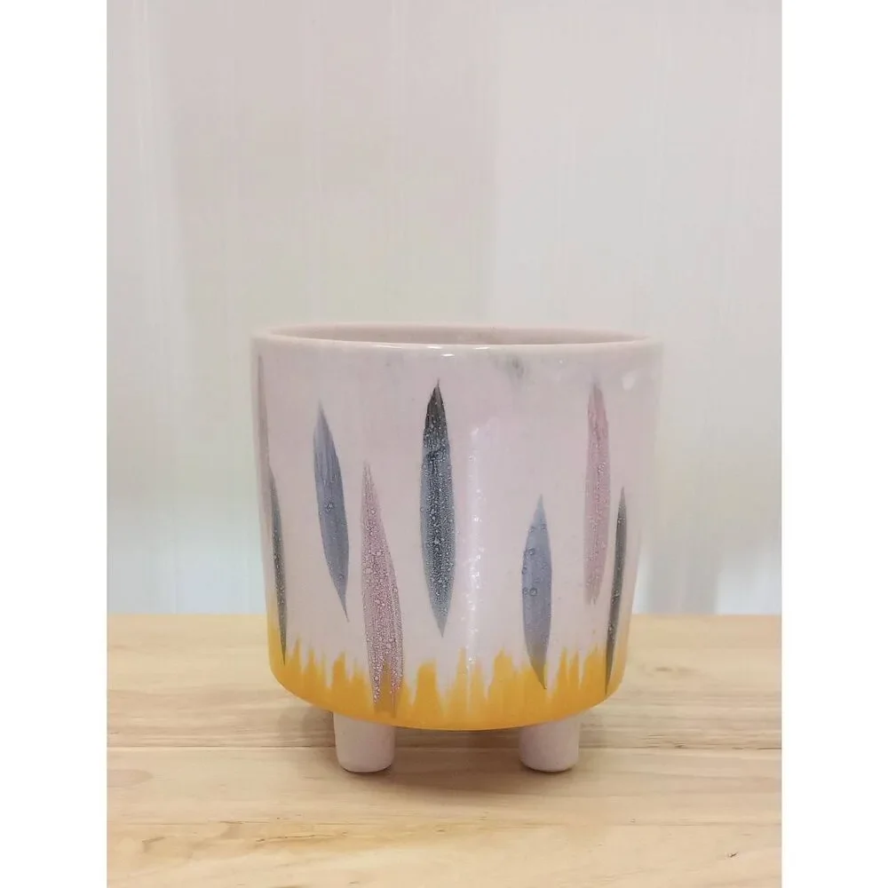 MCM inspired, planting pot. Hand painted & footed